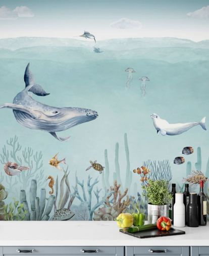 whale, fish and ocean wallpaper)