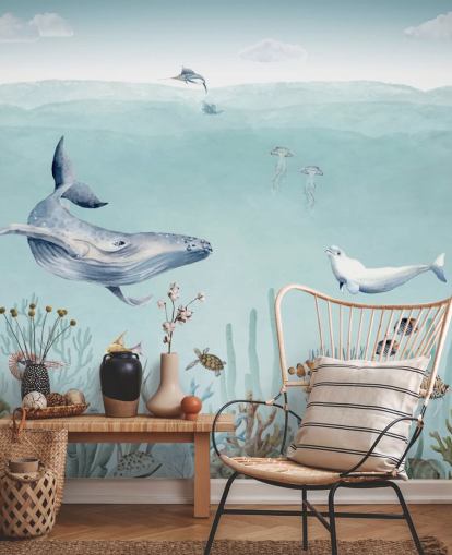 whale, fish and ocean wallpaper)