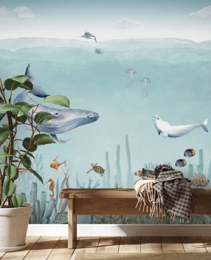 whale, fish and ocean wallpaper for kids bedroom