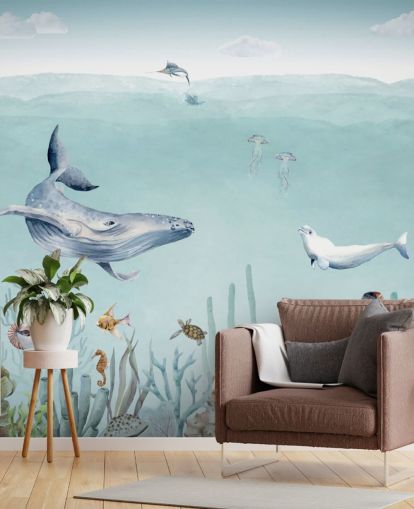 whale, fish and ocean wallpaper for kids bedroom