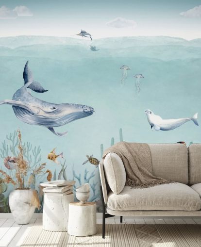 whale, fish and ocean wallpaper)