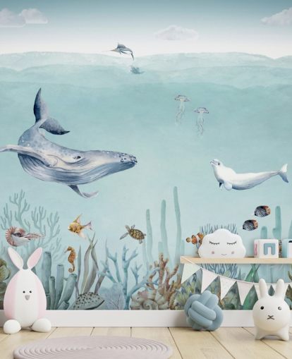 fondo de pantalla de ballenas, peces y océano) fondo de pantalla de ballenas, peces y océano)