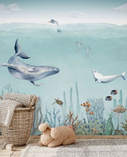 fondo de pantalla de ballenas, peces y océano) fondo de pantalla de ballenas, peces y océano)