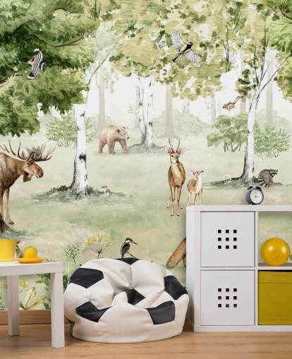 animais da floresta em um papel de parede da floresta