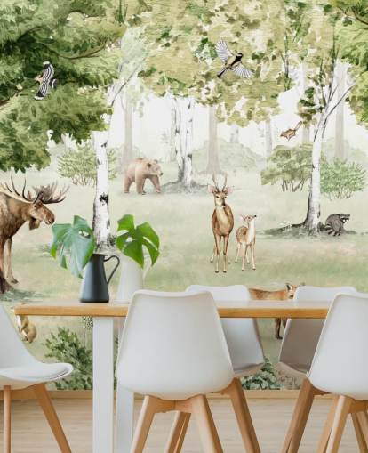 animais da floresta em um papel de parede da floresta
