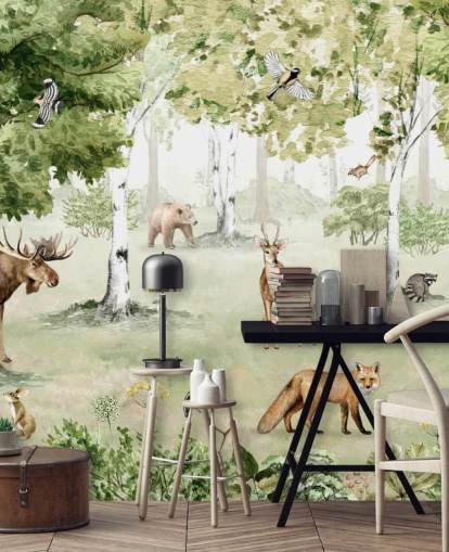 woodland animals in a forest wallpaper woodland animals in a forest wallpaper