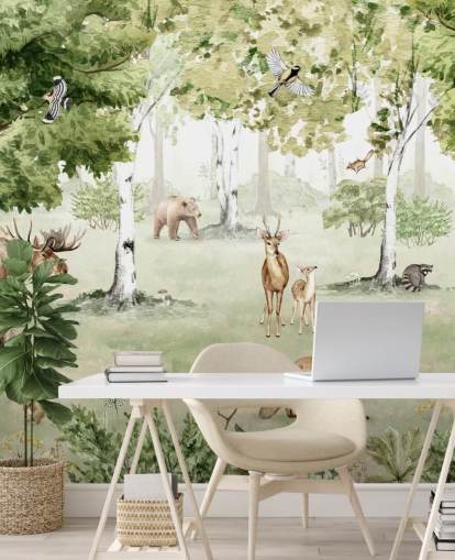 animali del bosco in una carta da parati forestale