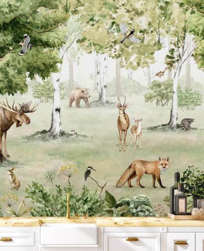 animais da floresta em um papel de parede da floresta