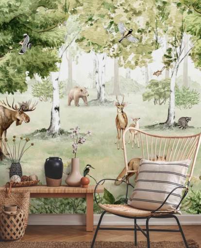 animais da floresta em um papel de parede da floresta