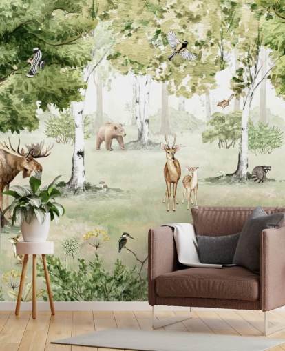 animais da floresta em um papel de parede da floresta animais da floresta em um papel de parede da floresta