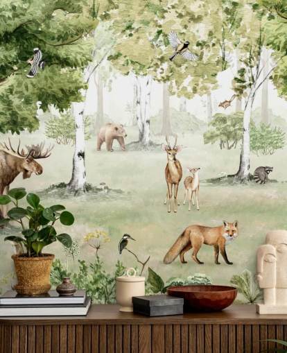 animais da floresta em um papel de parede da floresta