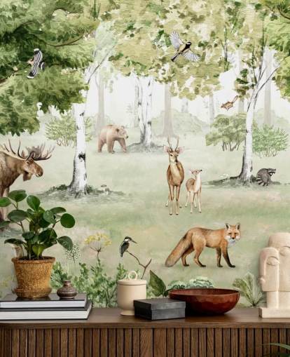 skovdyr i et skovtapet