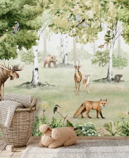 animais da floresta em um papel de parede da floresta