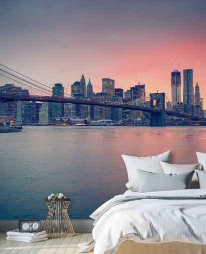 Manhattan Bridge Sunset Muurschildering Manhattan Bridge Sunset Muurschildering