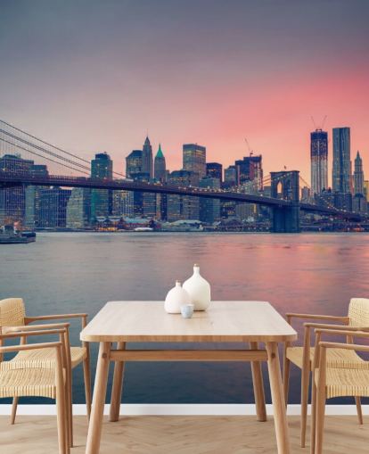 Decorazione murale con tramonto sul ponte di Manhattan Decorazione murale con tramonto sul ponte di Manhattan