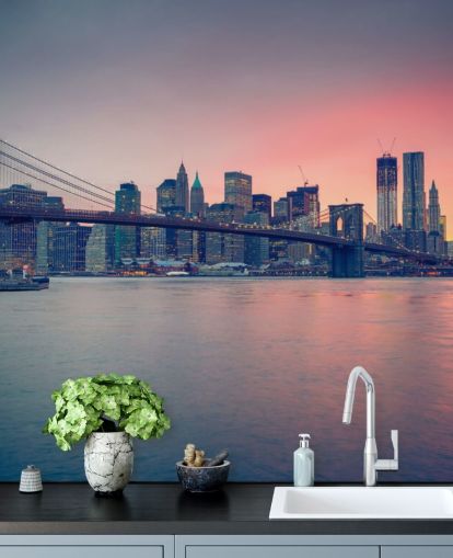 Decorazione murale con tramonto sul ponte di Manhattan