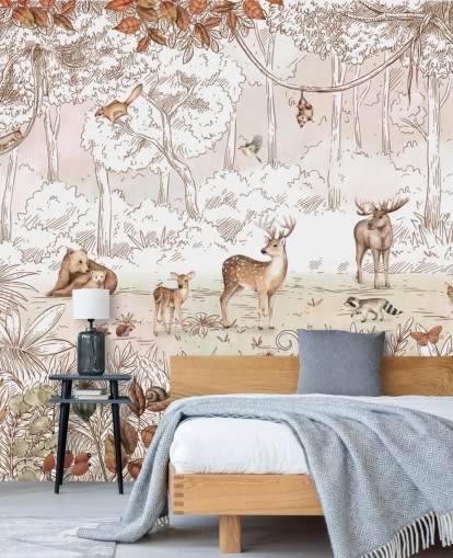 autumn cute animals in forest wallpaper