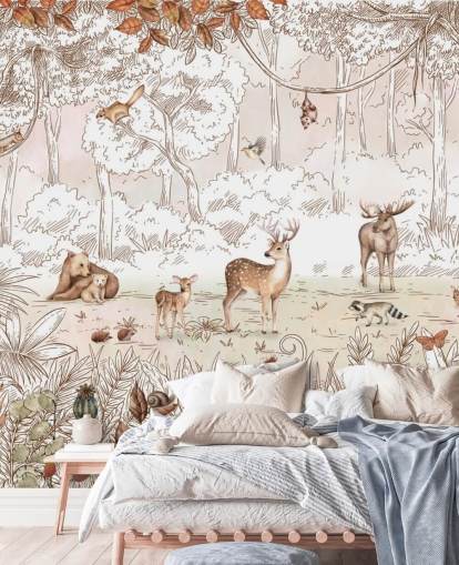 autumn cute animals in forest wallpaper