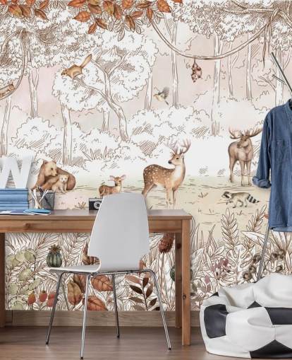 autumn cute animals in forest wallpaper