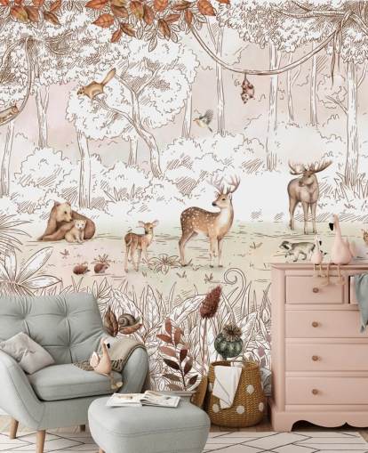 höst söta djur i skog tapet