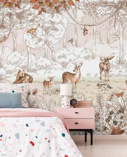 Herbstliche süße Tiere in der Waldtapete