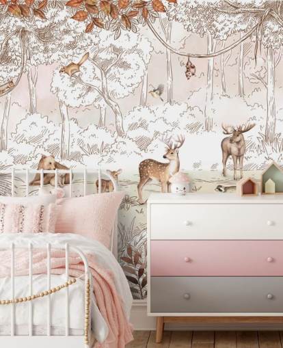 autumn cute animals in forest wallpaper