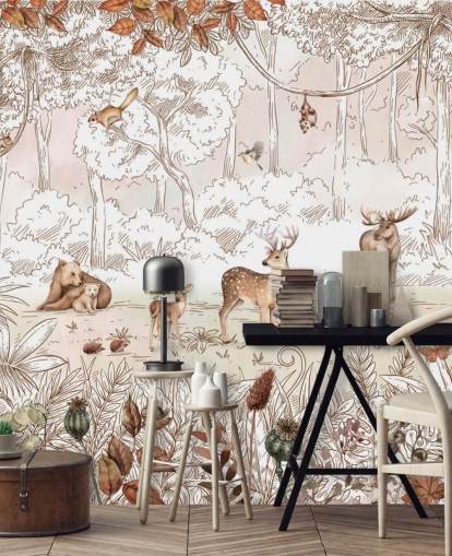 autumn cute animals in forest wallpaper