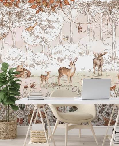 autumn cute animals in forest wallpaper