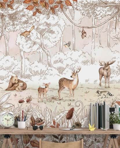 autumn cute animals in forest wallpaper