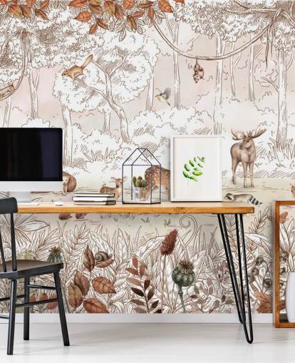 Herbstliche süße Tiere in der Waldtapete