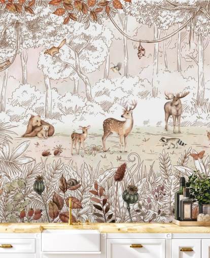 autumn cute animals in forest wallpaper