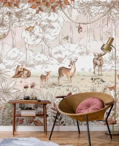 autumn cute animals in forest wallpaper