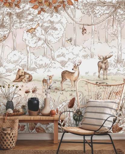 autumn cute animals in forest wallpaper