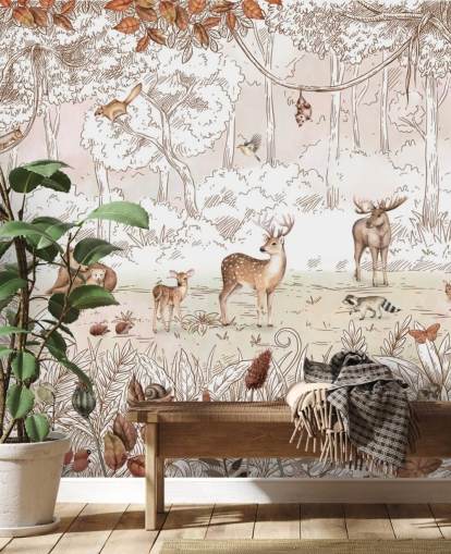 autumn cute animals in forest wallpaper