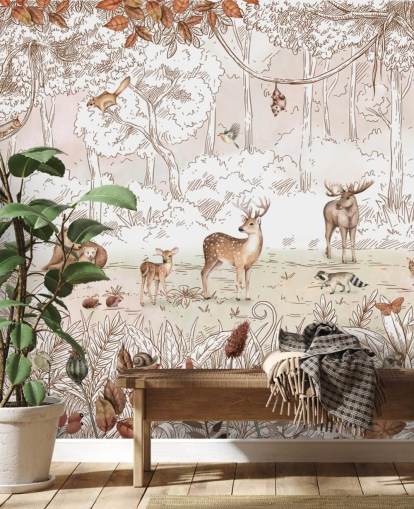 simpatici animali autunnali nella foresta, carta da parati