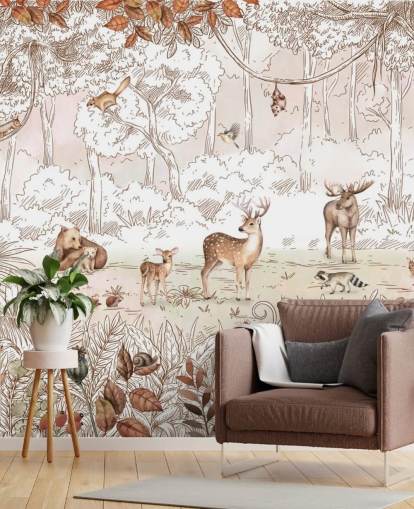 autumn cute animals in forest wallpaper