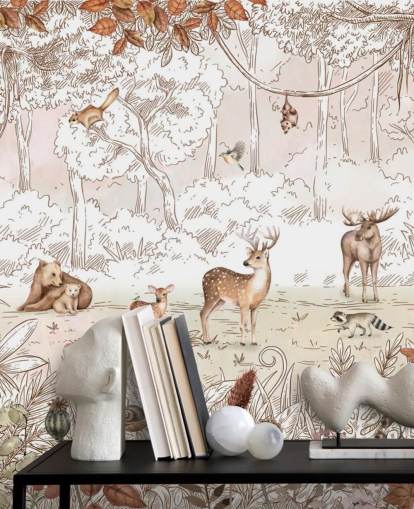 papier peint d'automne avec des animaux mignons dans la forêt papier peint d'automne avec des animaux mignons dans la forêt