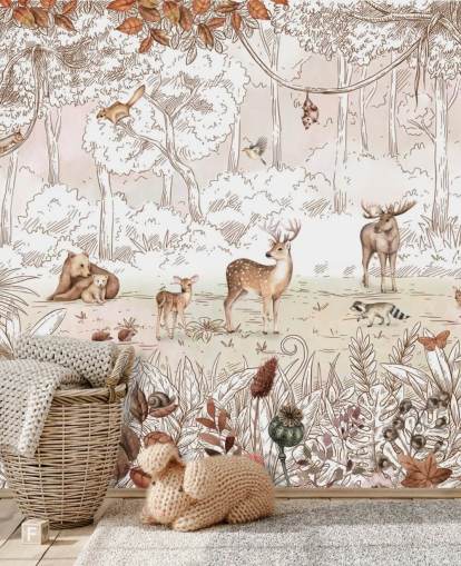 papier peint d'automne avec des animaux mignons dans la forêt papier peint d'automne avec des animaux mignons dans la forêt