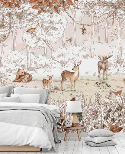 papier peint d'automne avec des animaux mignons dans la forêt papier peint d'automne avec des animaux mignons dans la forêt
