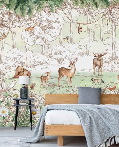 cute animals in woodland wallpaper