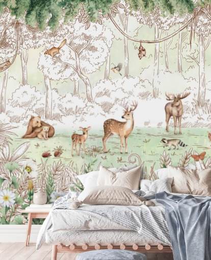 cute animals in woodland wallpaper