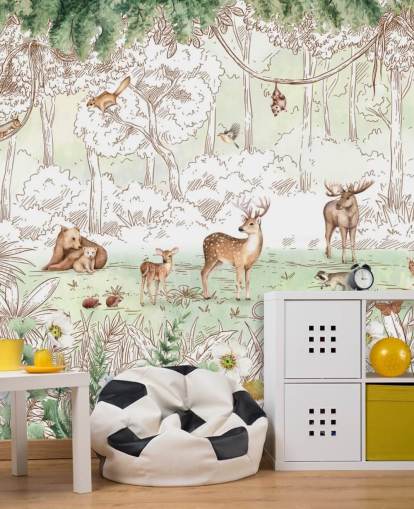 cute animals in woodland wallpaper