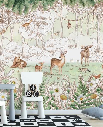cute animals in woodland wallpaper
