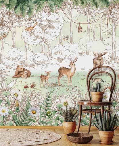 cute animals in woodland wallpaper