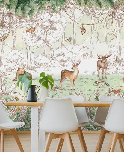 cute animals in woodland wallpaper