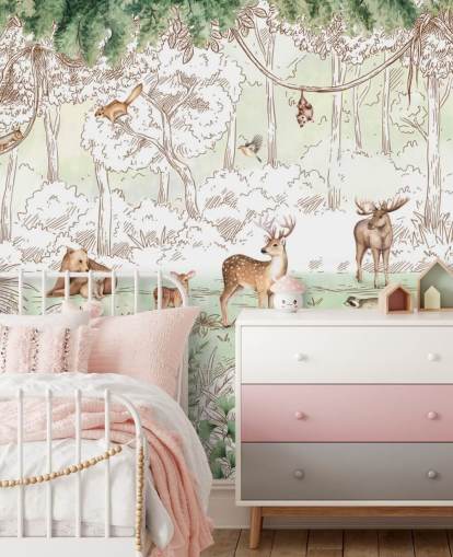 cute animals in woodland wallpaper