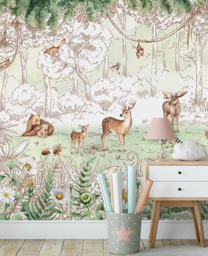 cute animals in woodland wallpaper