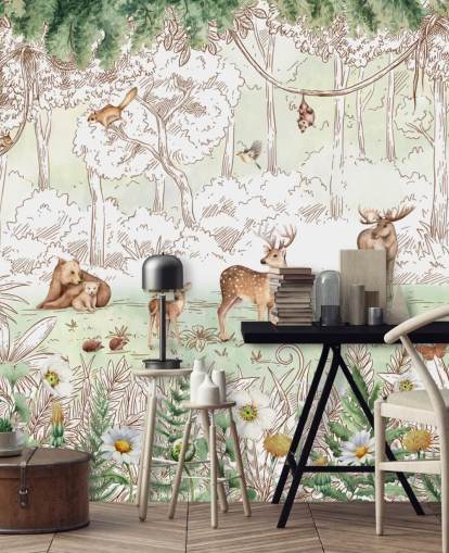 papier peint animaux mignons dans les bois
