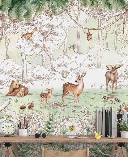 cute animals in woodland wallpaper