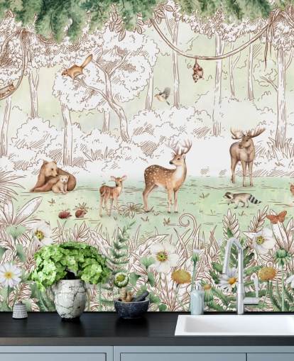 animais fofos no papel de parede da floresta animais fofos no papel de parede da floresta